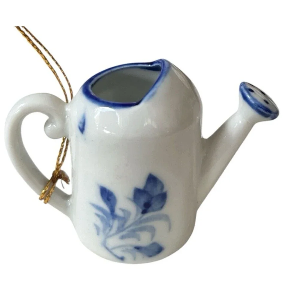 Williams Sonoma Porcelain Watering Can Hand Painted Thailand Christmas Ornaments